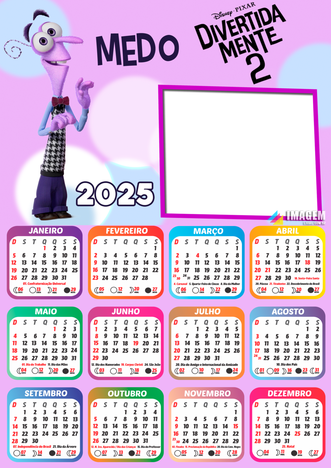 Moldura Calendário 2025 Medo Divertidamente 2 PNG Em Jogos Online Wx