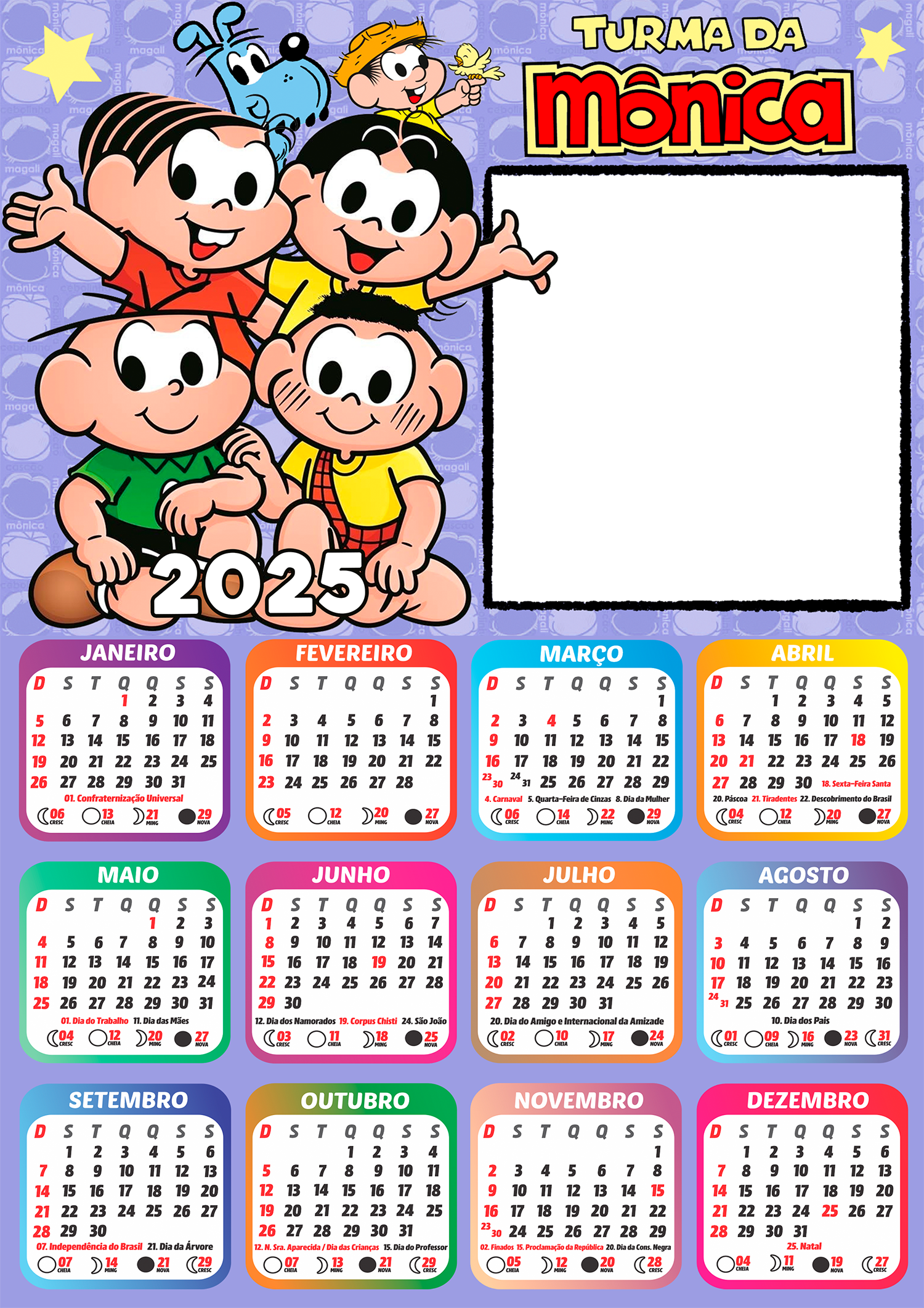 Calendario 2025 Turma da Monica PNG