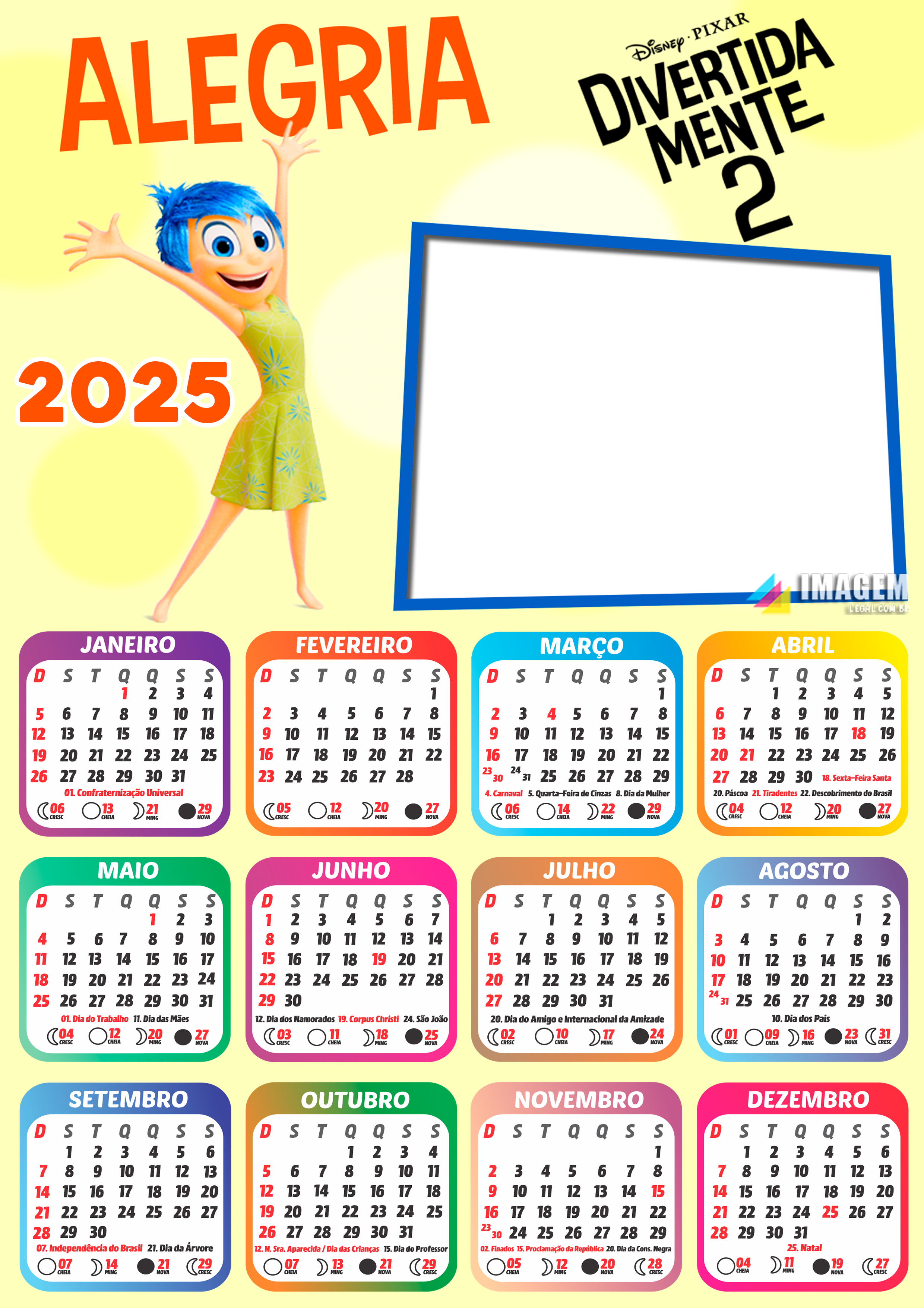 Moldura Calendario 2025 Alegria Divertidamente 2 PNG