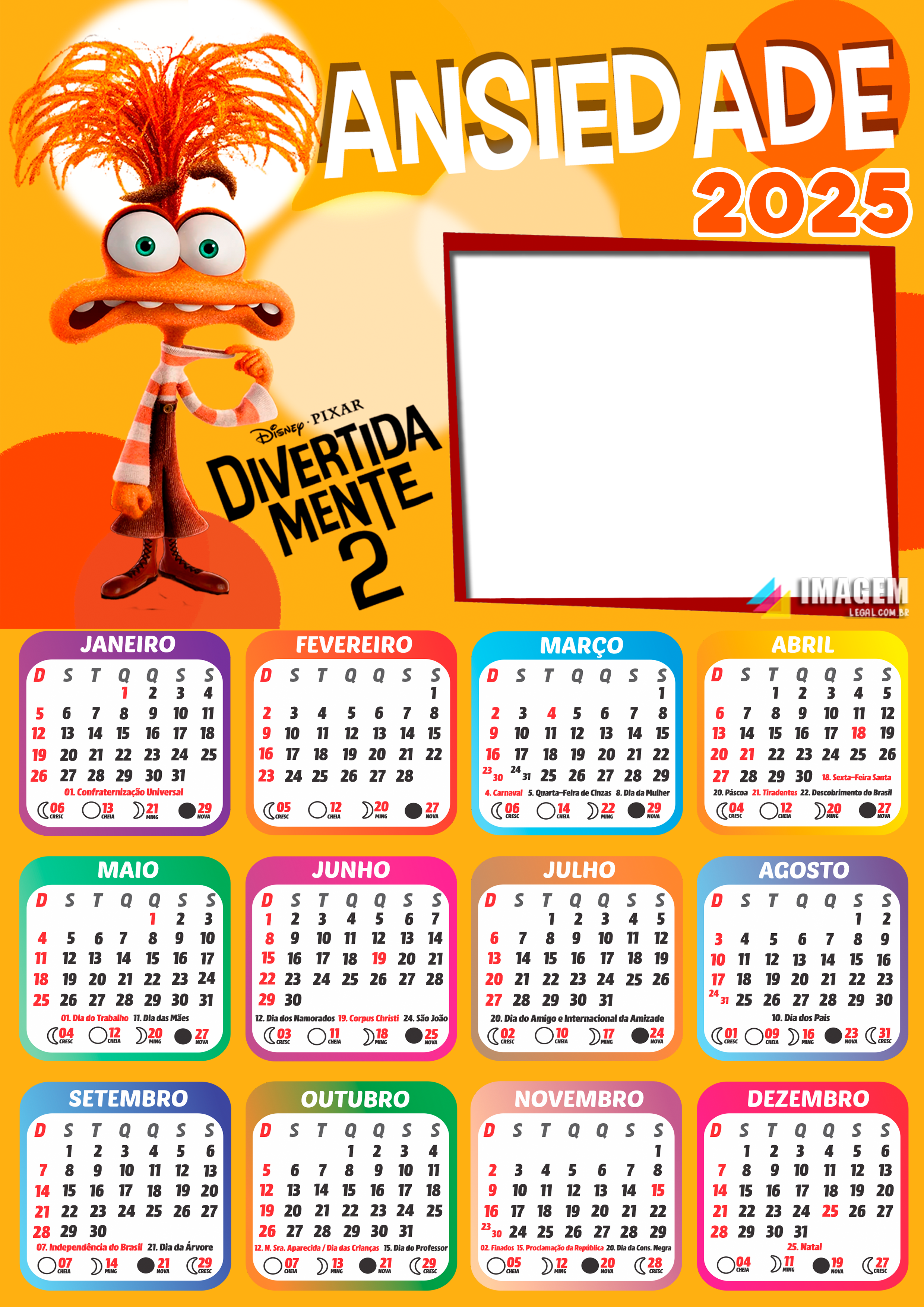 Moldura Calendario 2025 Ansiedade Divertidamente 2 PNG