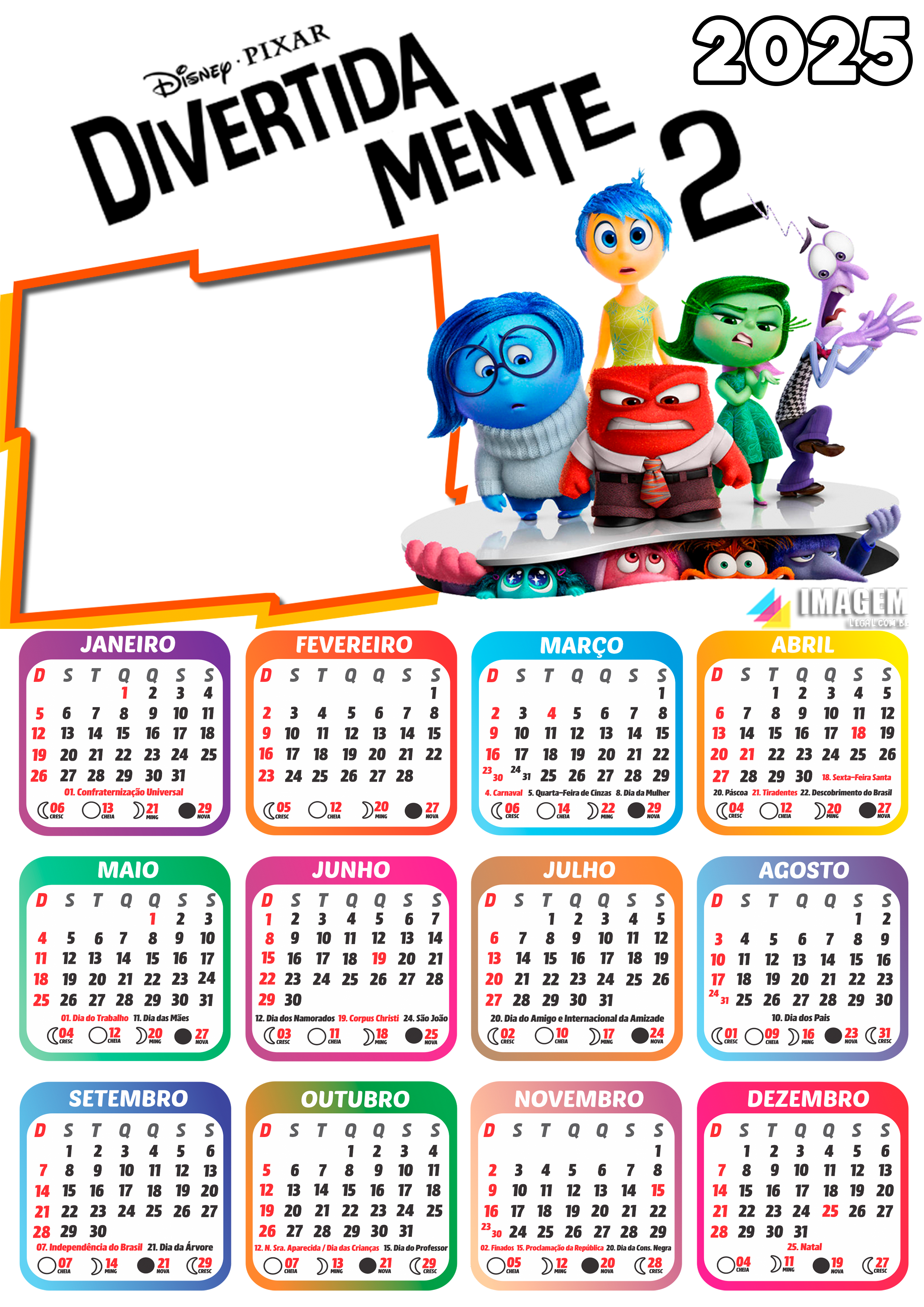 Moldura Calendario 2025 Divertidamente 2 Png