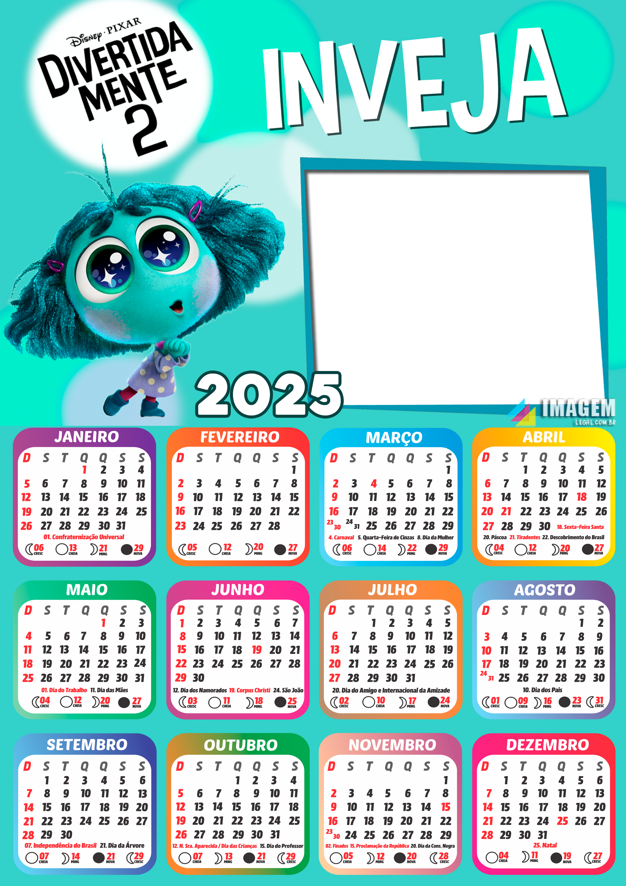 Moldura Calendario 2025 Inveja Divertidamente 2 PNG