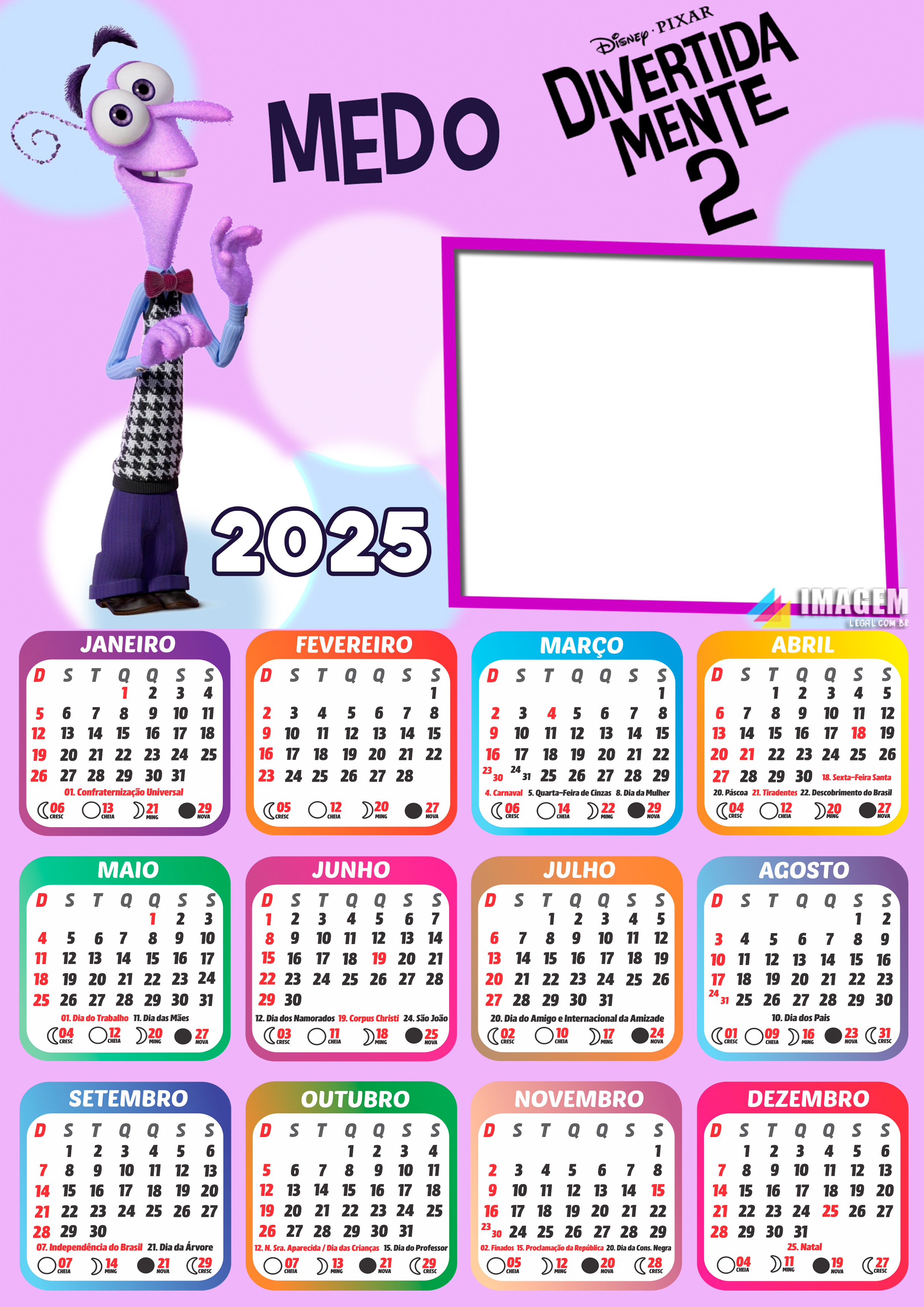 Moldura Calendario 2025 Medo Divertidamente 2 PNG