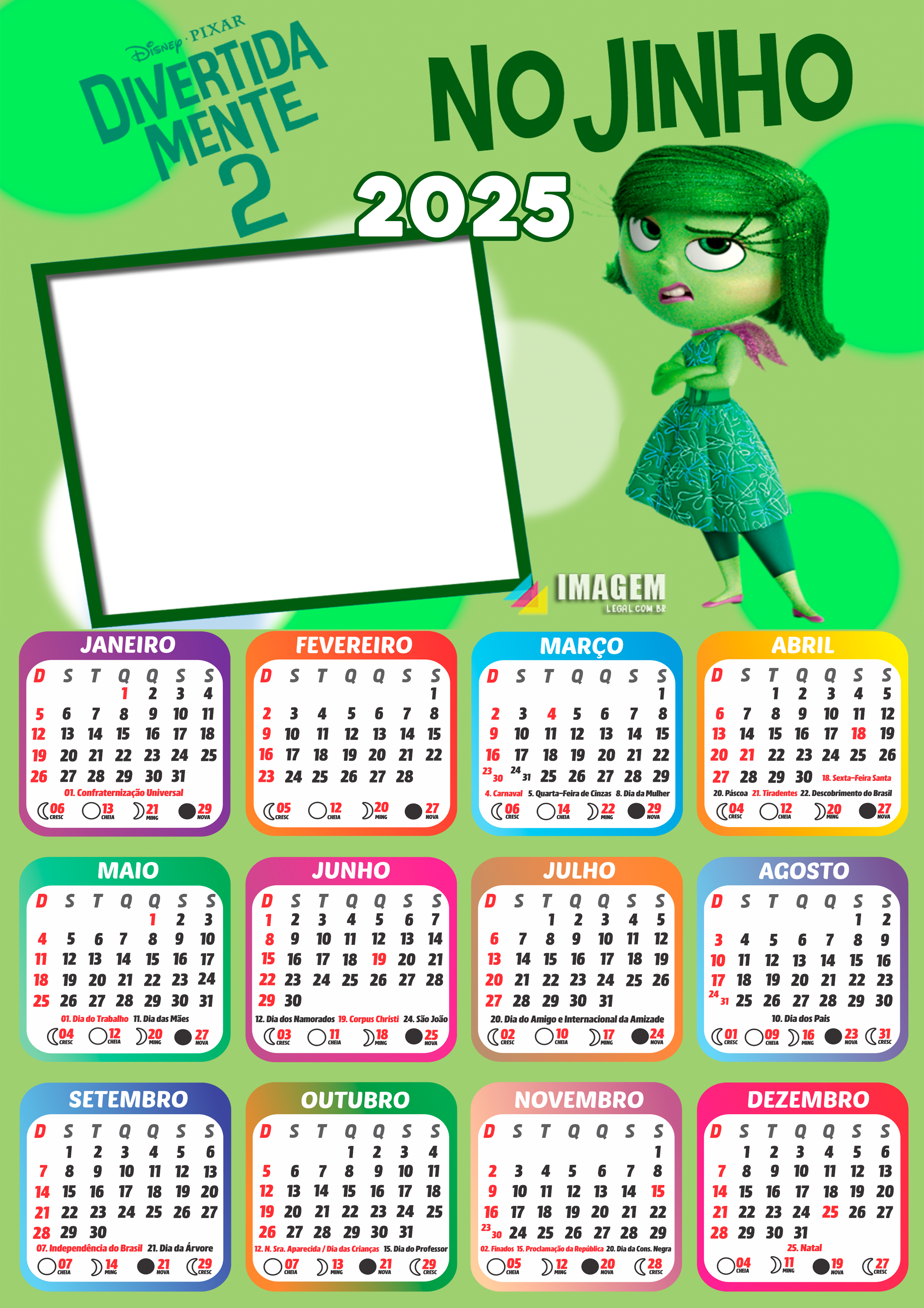 Moldura Calendario 2025 Nojinho Divertidamente 2 PNG