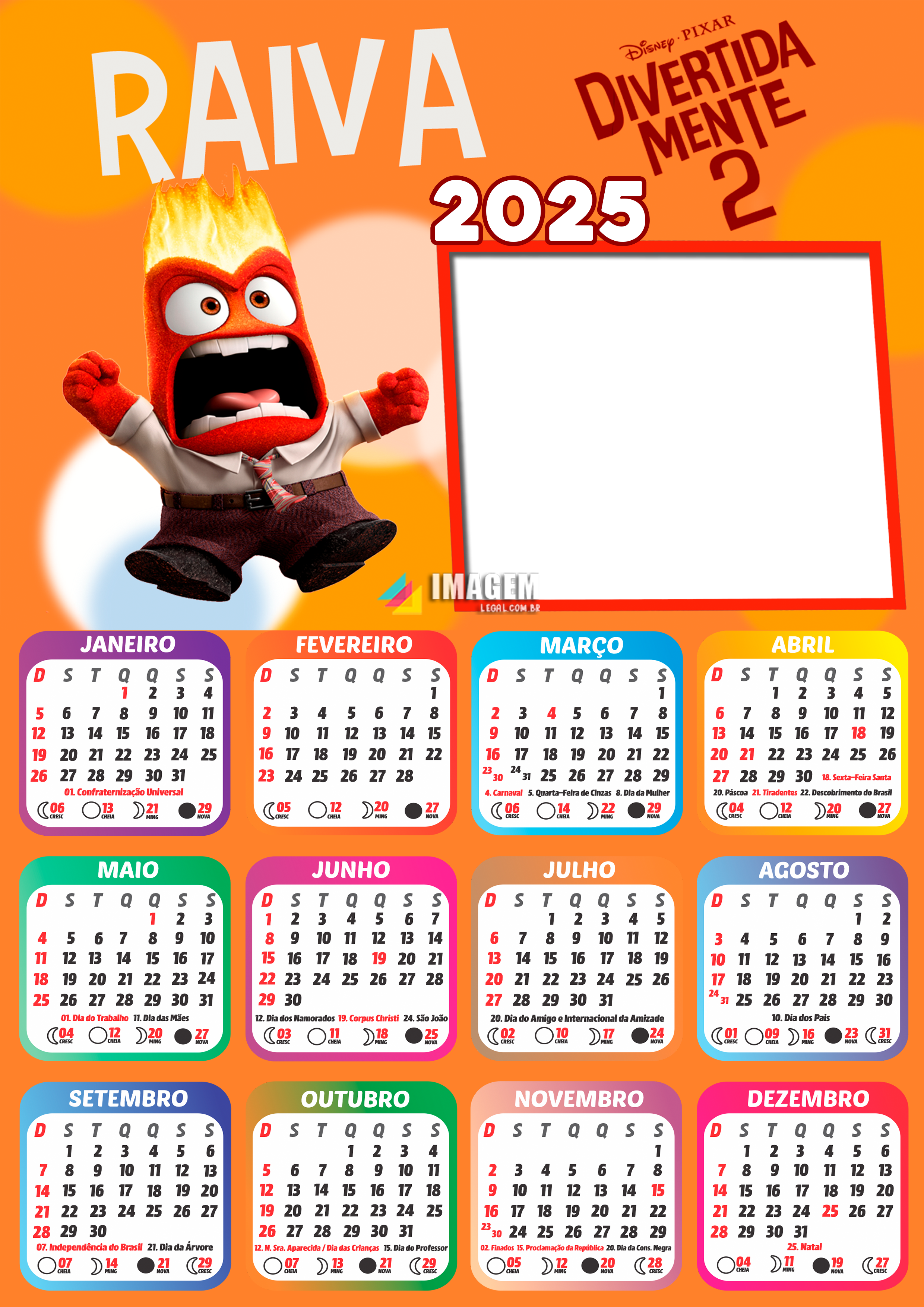 Moldura Calendario 2025 Raiva Divertidamente 2 Png