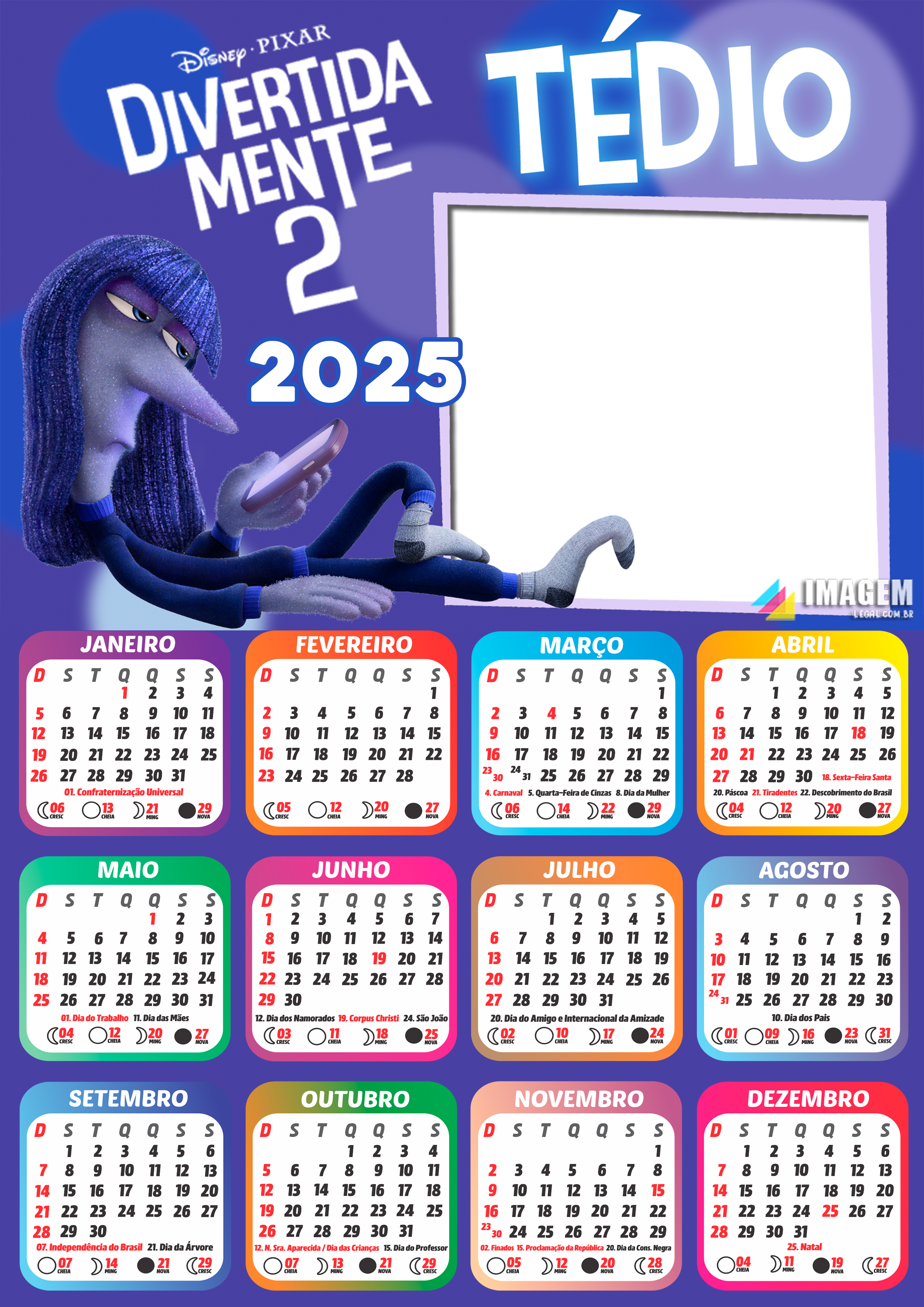 Moldura Calendario 2025 Tedio Divertidamente 2 PNG