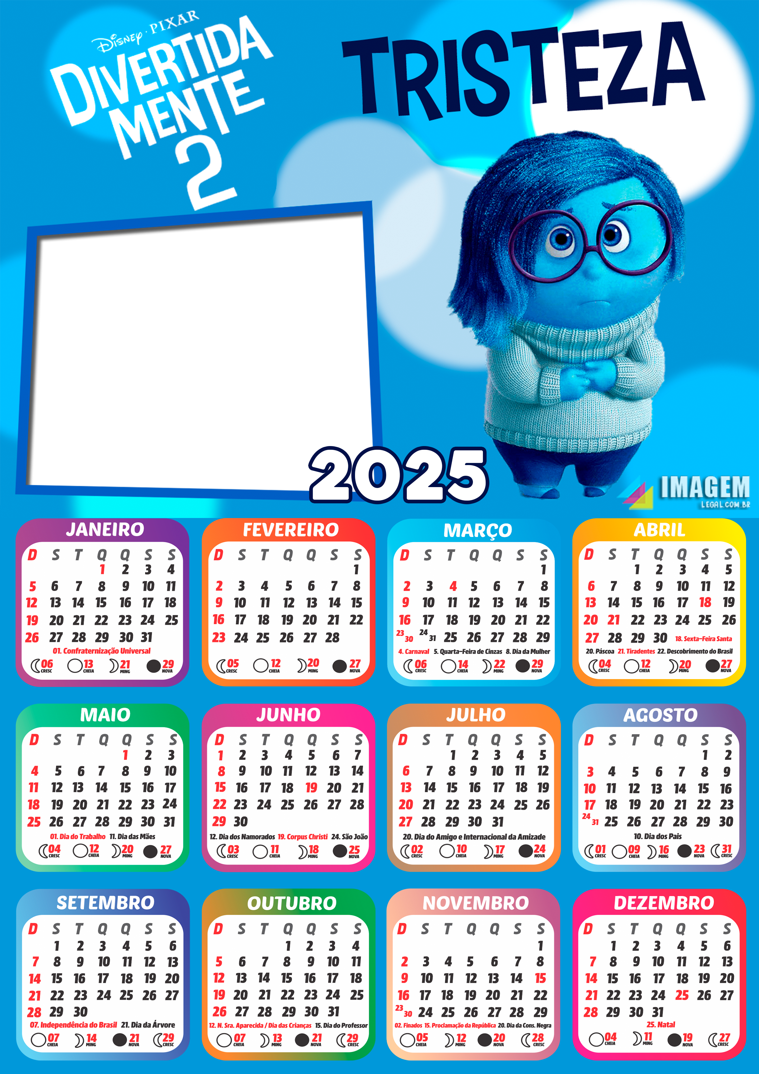 Moldura Calendario 2025 Tristeza Divertidamente 2 PNG