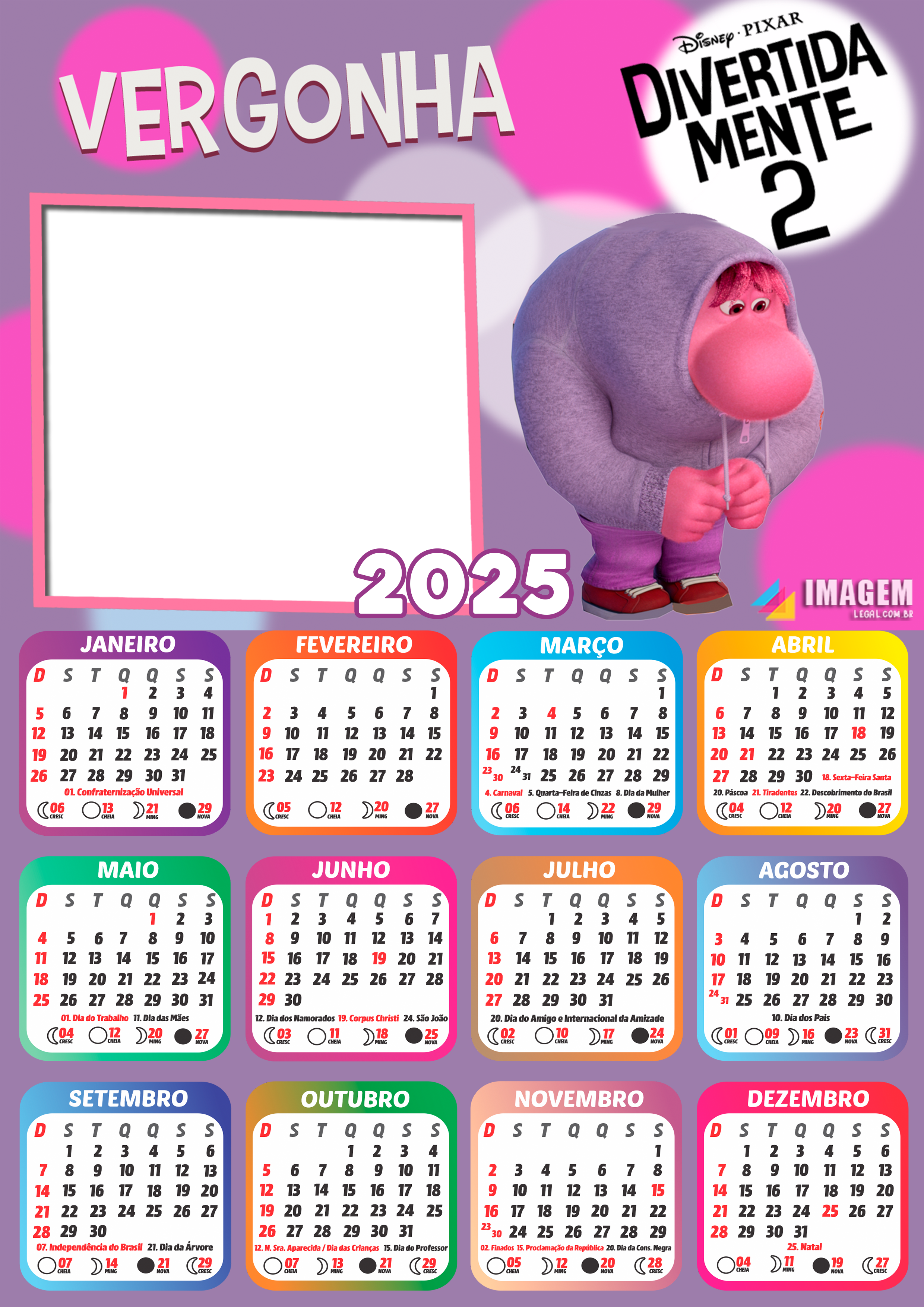 Moldura Calendario 2025 Vergonha Divertidamente 2 PNG