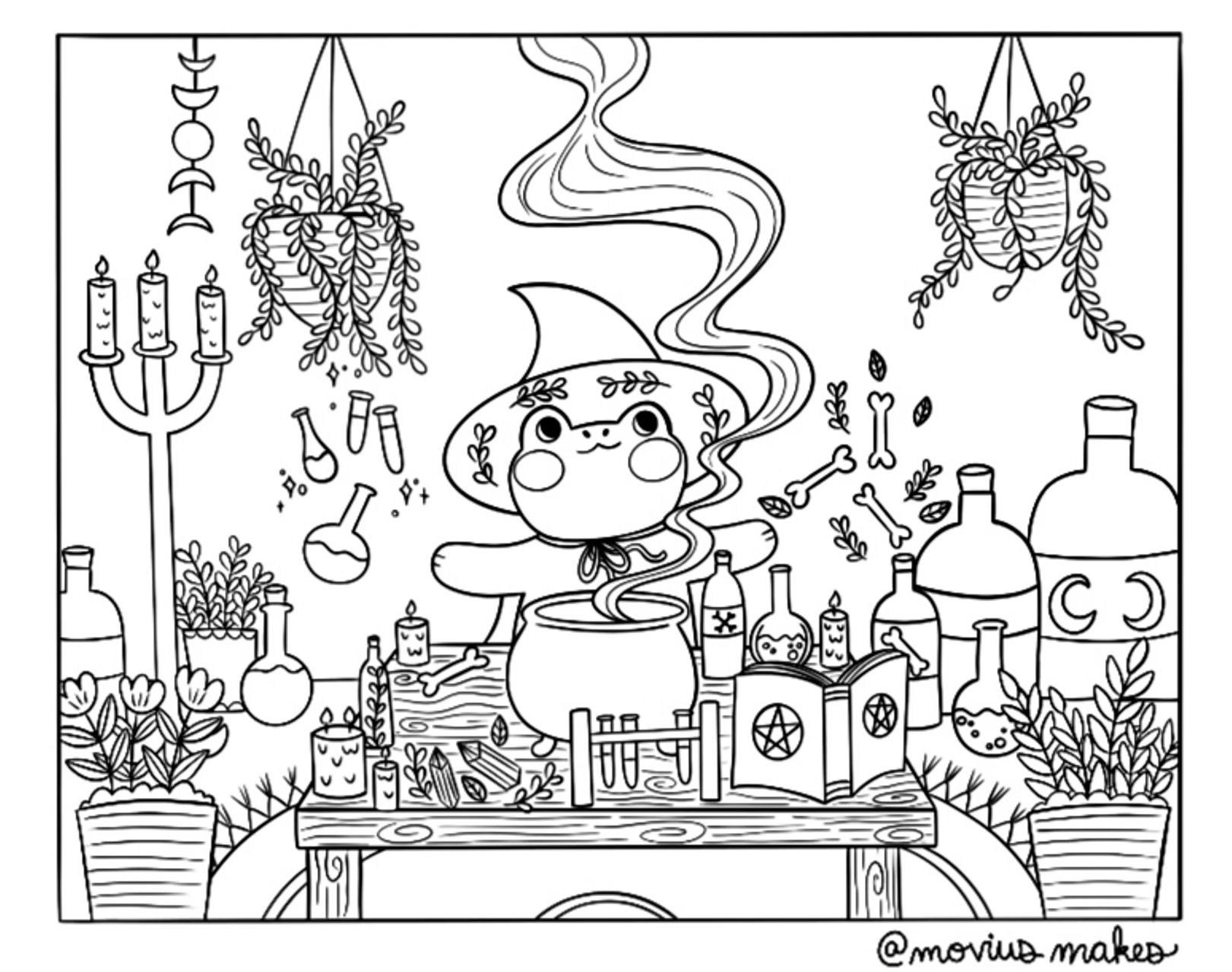 Frog Witch Coloring Page