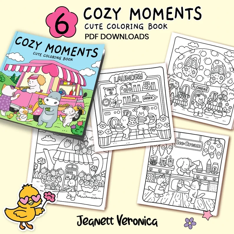 Cozy Moments Coloring Pages | Set One 6 pages |