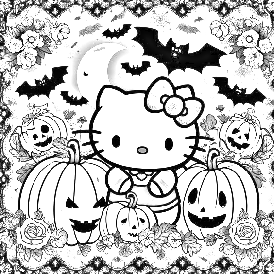 Hello kitty Halloween para Colorir