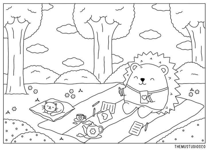 Porcupine Picnic Coloring Page