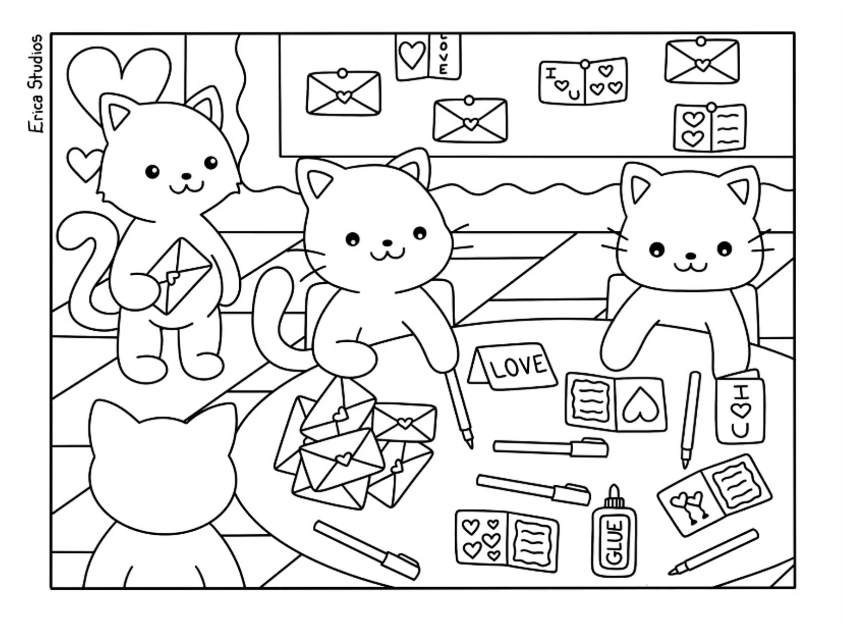 Kitten Valentine Coloring Page