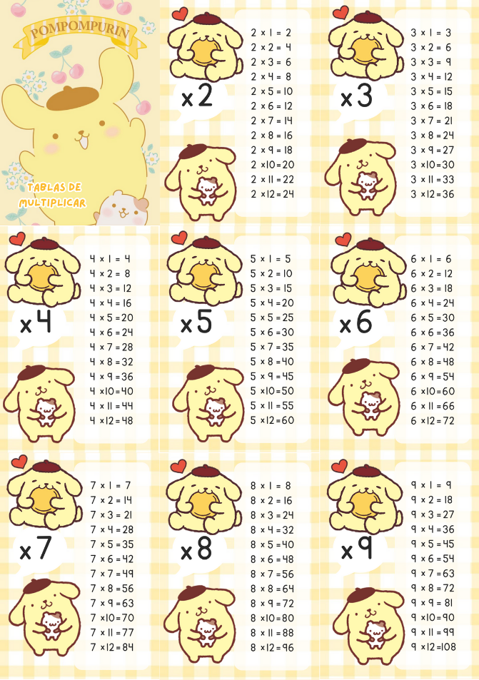 Tablas De Multiplicar De Pompompurin