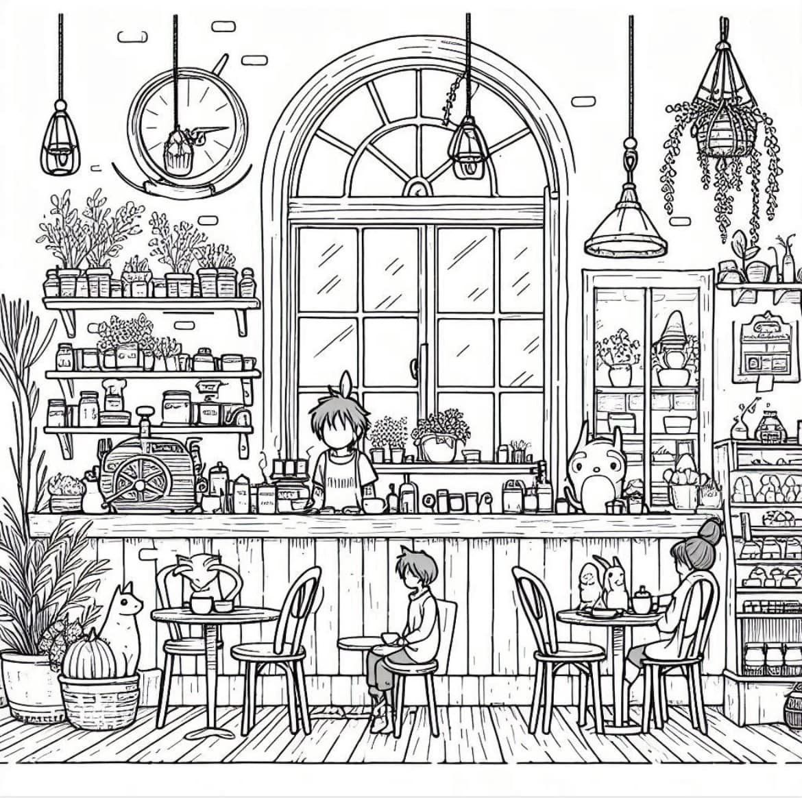 Cafe Coloring Page