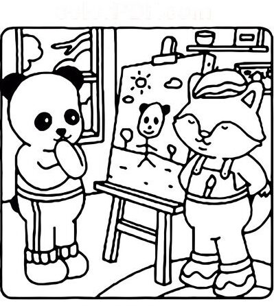 Pintores Panda e Raposa colorir página para descarregar em PDF ou para imprimir