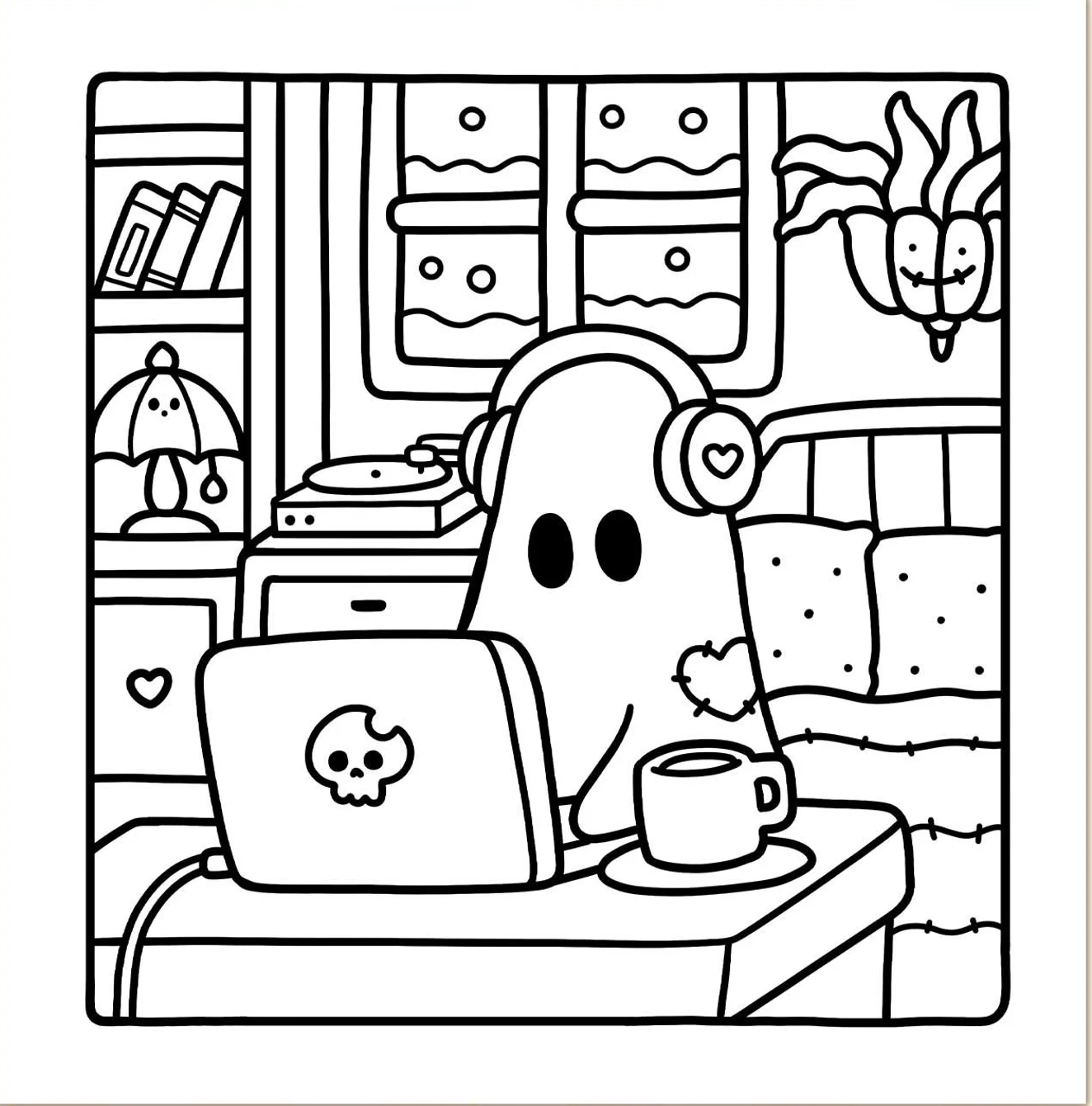 Spooky Cutie: Adorable Creepy Creatures in Cozy Hygge Moments Coloring Book by Coco Wyo