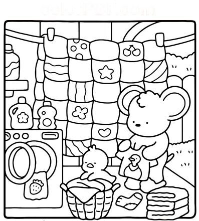 Comfy Days Washing coloring page to download in PDF or to print