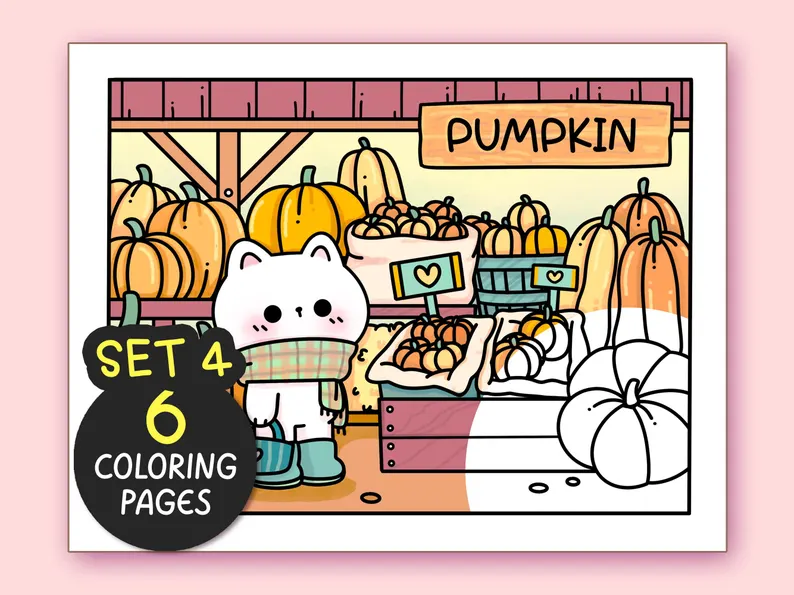 Autumn Kawaii Cozy Coloring Pages for Adults