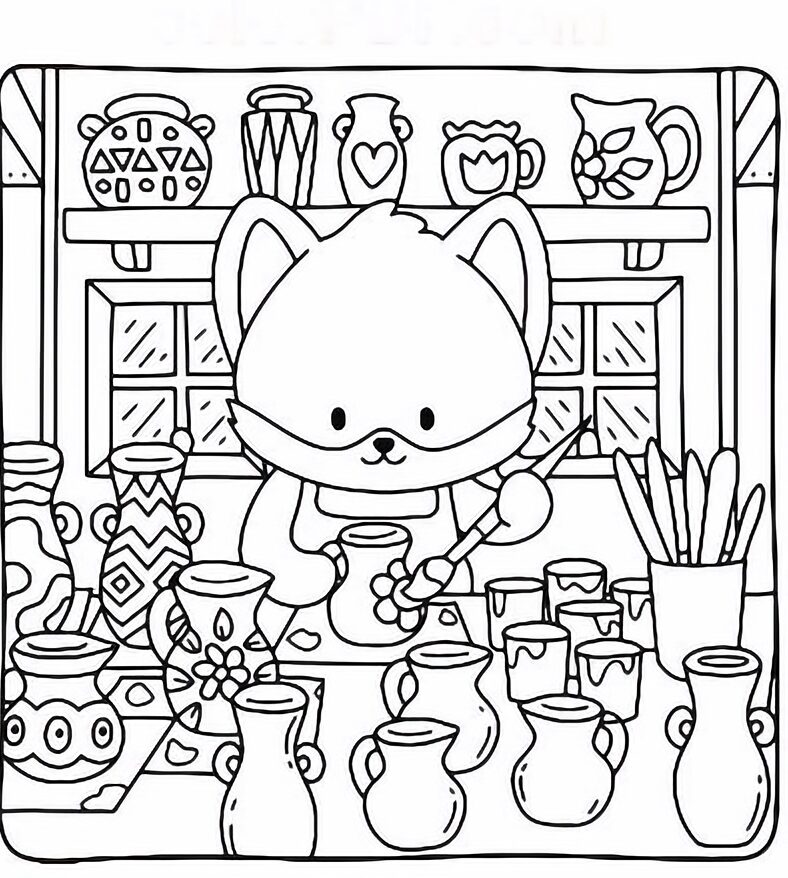 Cottage Friends Fox colorir página para descarregar em PDF ou para imprimir