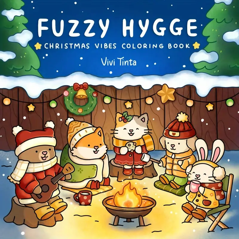 Livro de Colorir Natalino Fuzzy Hygge para Adultos & Adolescentes