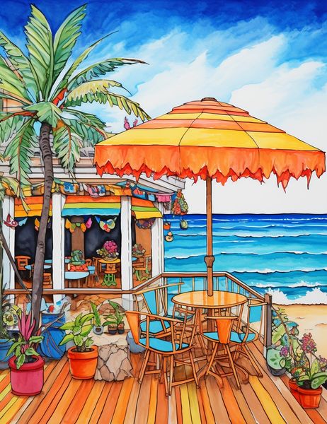 Coloring Pages Seaside Cafe