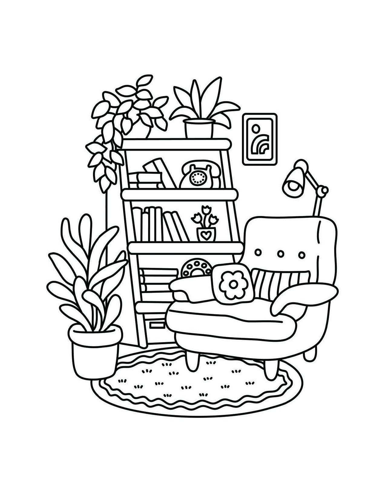 Coloring Book Cafe. Cozy Corners. Free sample page.