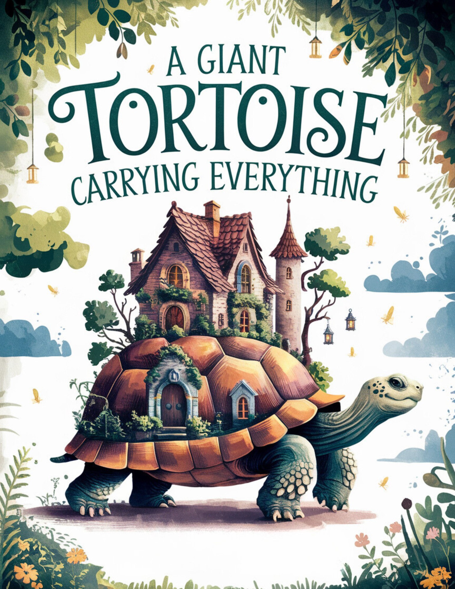 A Giant Tortoise Carrying Everything Whimsical Coloring Pages