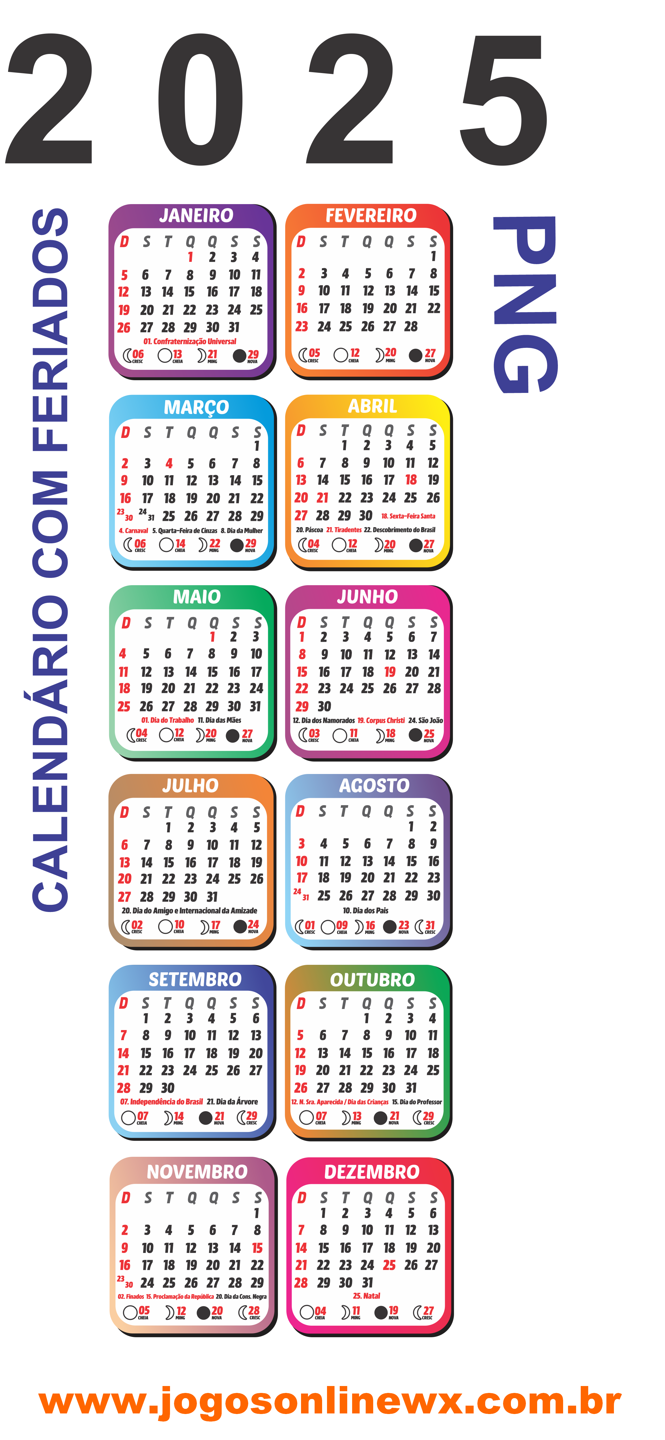 Base De Calendario De 2025 Vertical Colorido 2 X 6